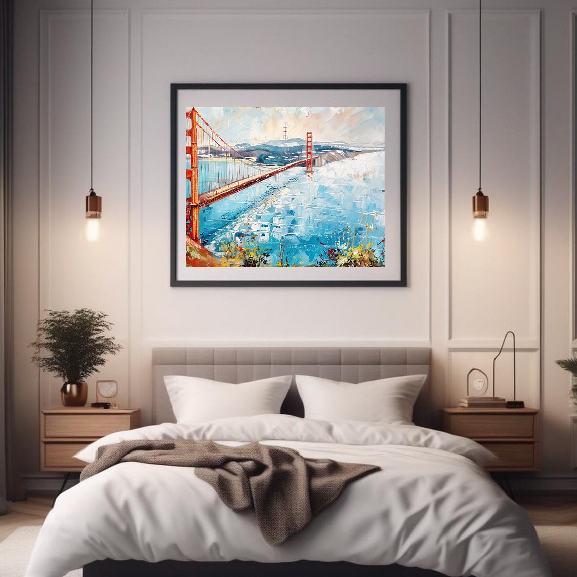 Golden Gate Bridge Modern Abstract Painting Wall Art Print Frame Tv Art Tv - Image 2