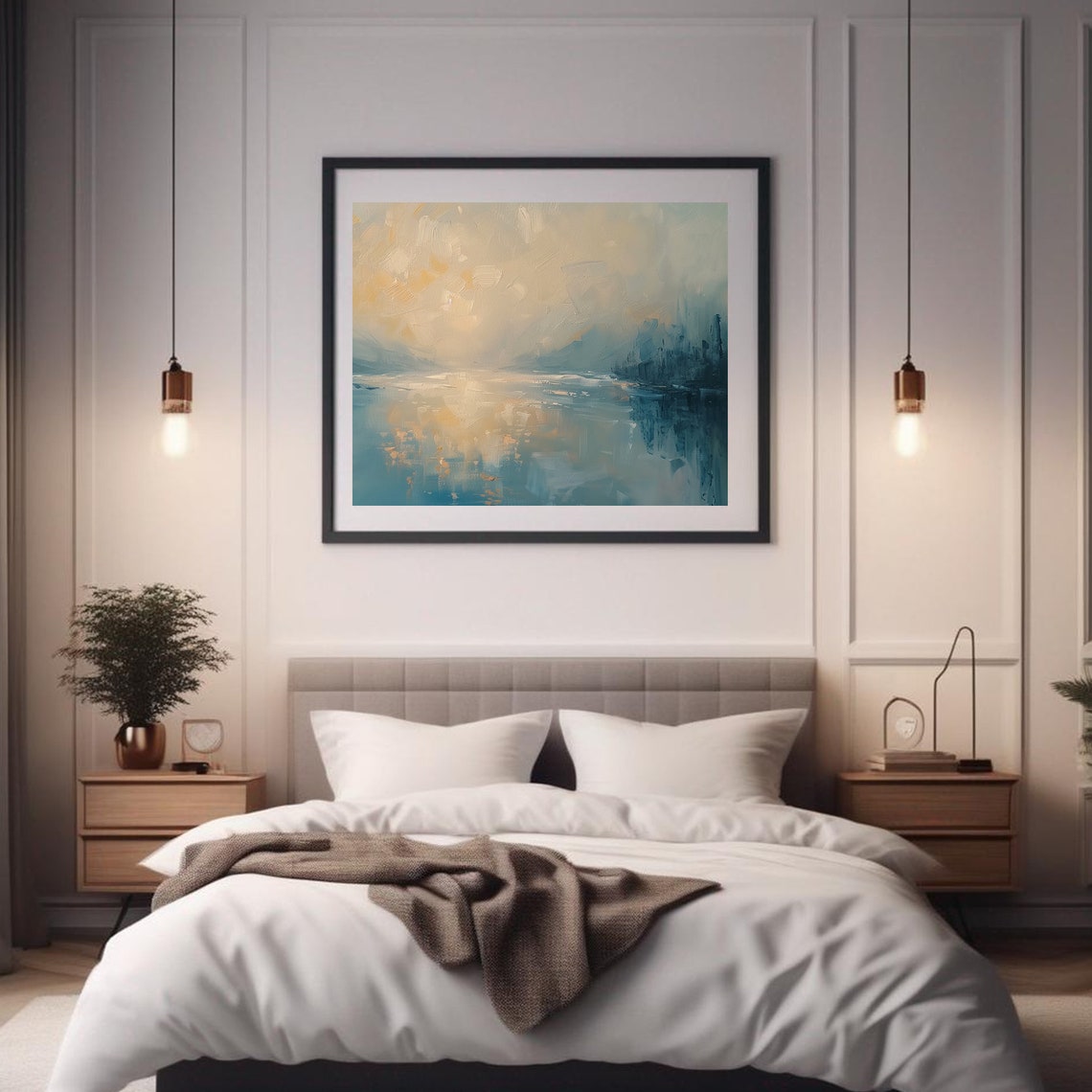 Abstract Lake Sunset Oil Painting Wall Art Print Frame Tv Art Tv - Image 2