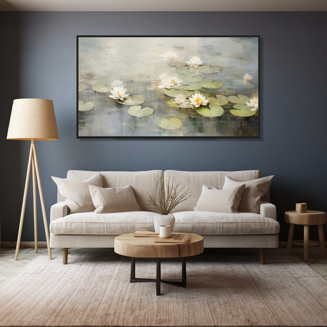 Vintage Lilypad Pond Oil Painting Wall Art Print Frame Tv Art Tv - Image 5