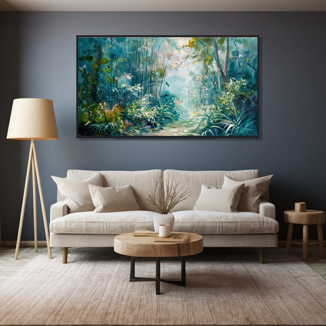 Misty Bamboo Forest Path Serene Green Light Nature Painting Wall Art - Image 4