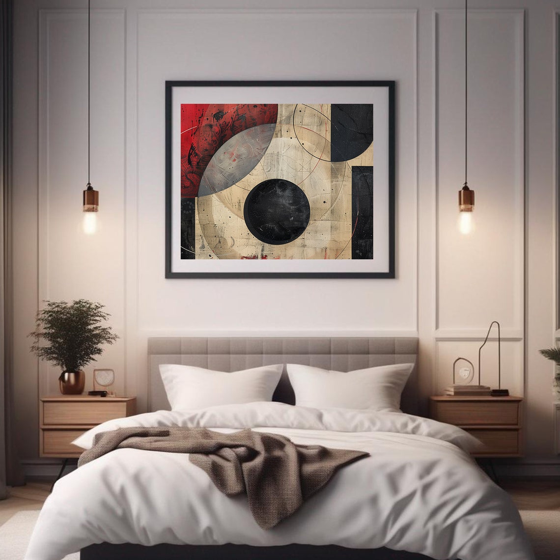 Geometric Circles Abstract Painting Bold Red Black Orbit Modern Poster - Image 2