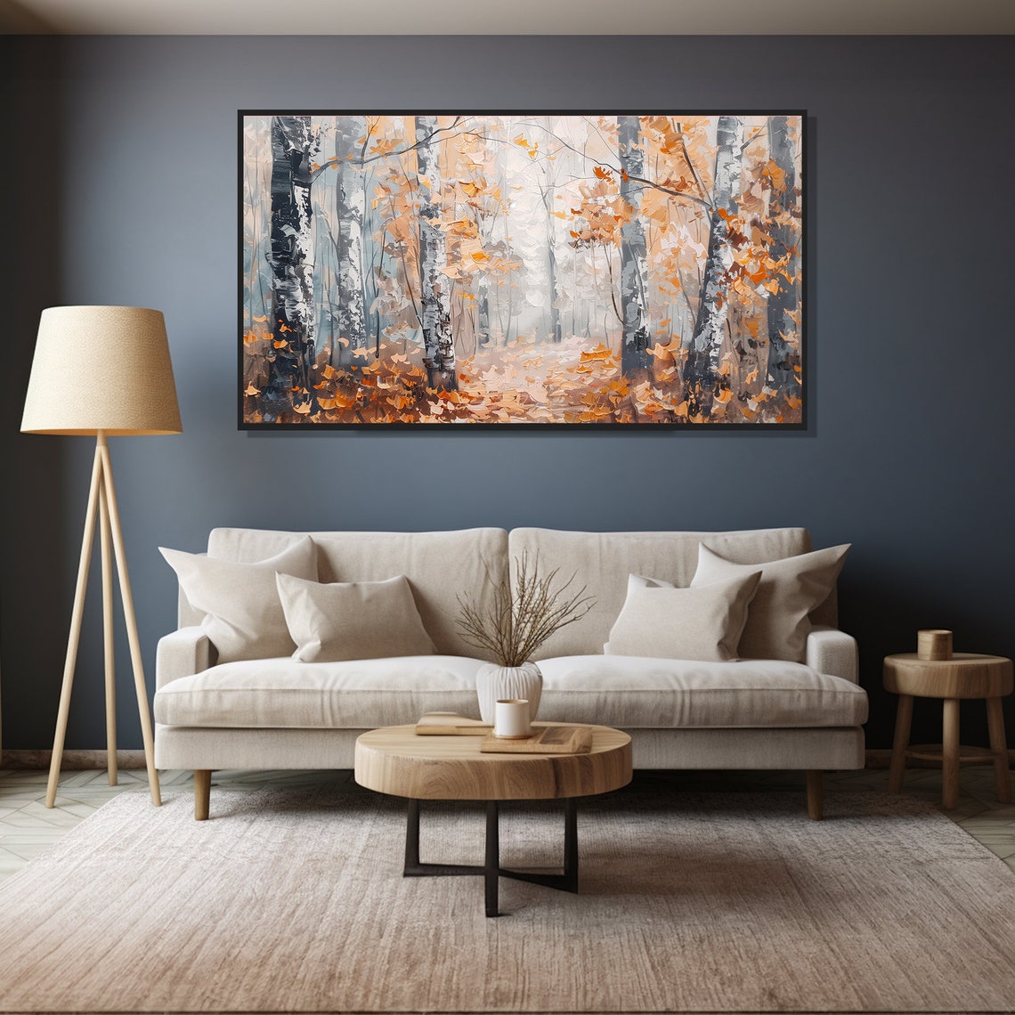 Golden Autumn Birch Forest Leaves Impasto Modern Oil Painting Wall Art - Image 4