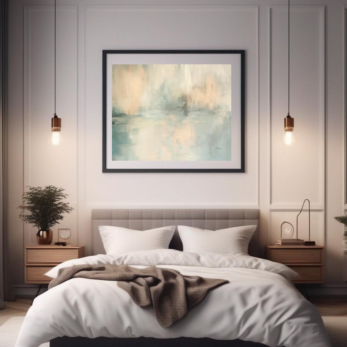 Soft Sage Blush Abstract Water Reflection Minimalist Art Print Poster - Image 2