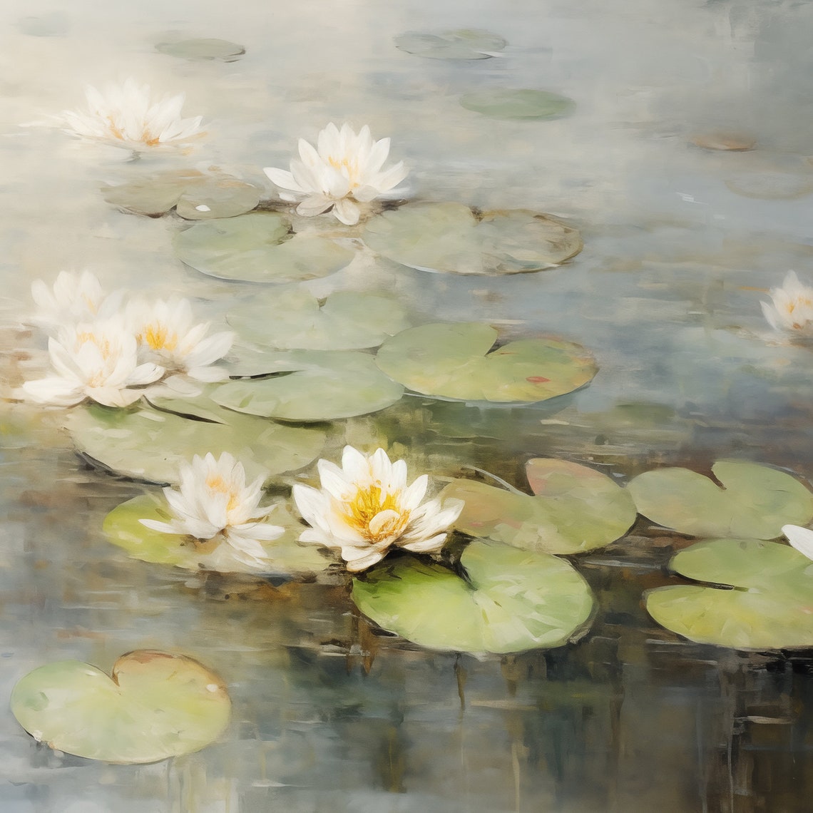 Vintage Lilypad Pond Oil Painting Wall Art Print Frame Tv Art Tv - Image 6