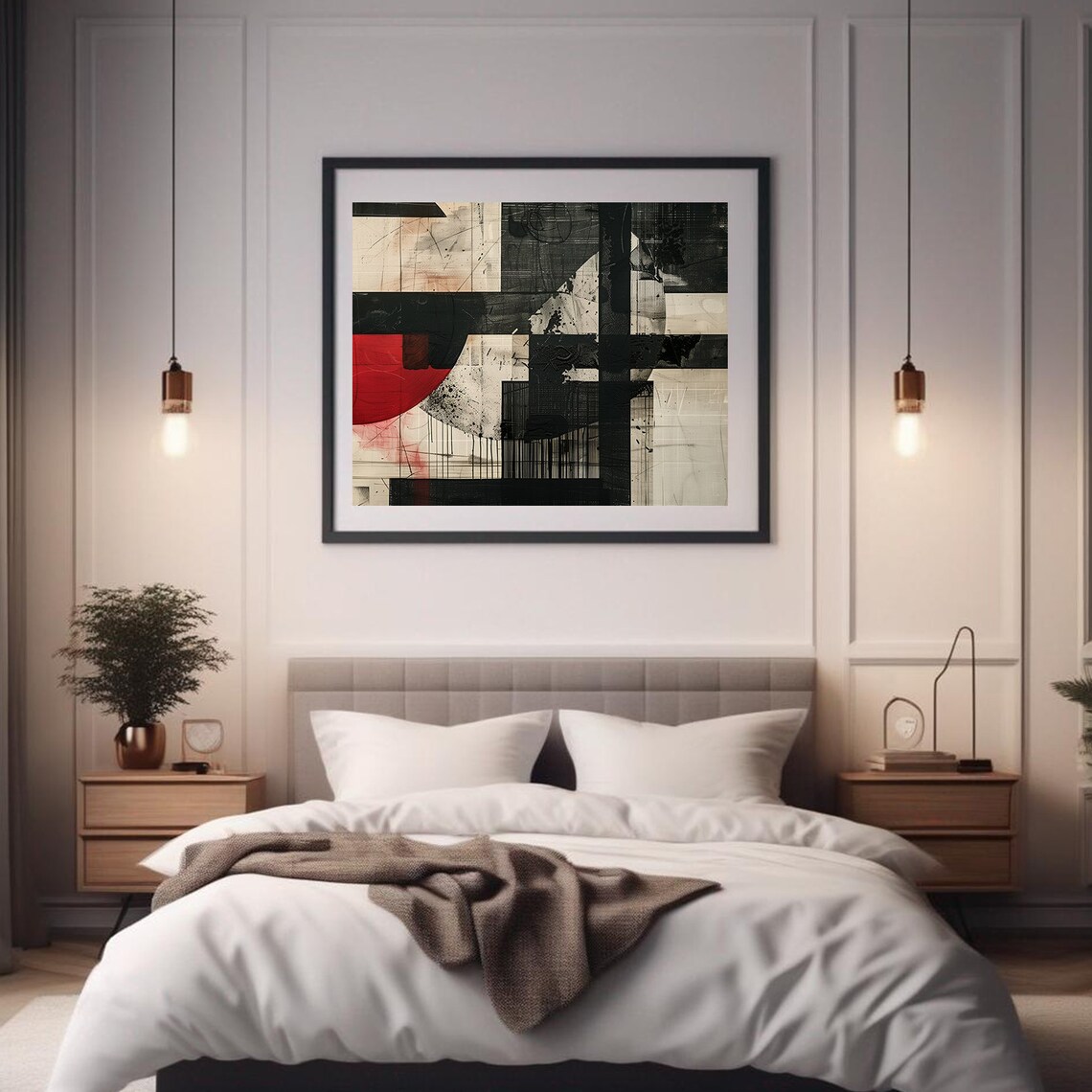 Red Sun Geometric Abstract Painting Bold Circle Bauhaus Style Poster - Image 2