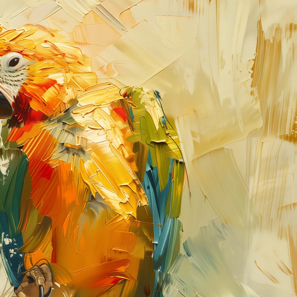 Scarlet Macaw Parrot Portrait Impasto Oil Painting Wall Art Print - Image 6