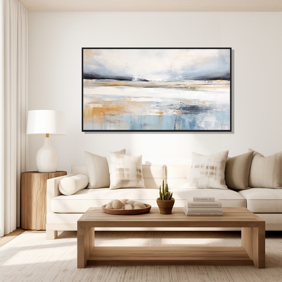 Gray Beige Abstract Winter Seascape Minimal Modern Painting Wall Art - Image 3