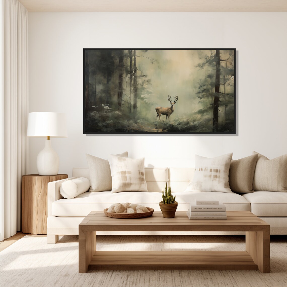 Misty Forest Stag Deer Wildlife Vintage Oil Painting Wall Art Print - Image 4