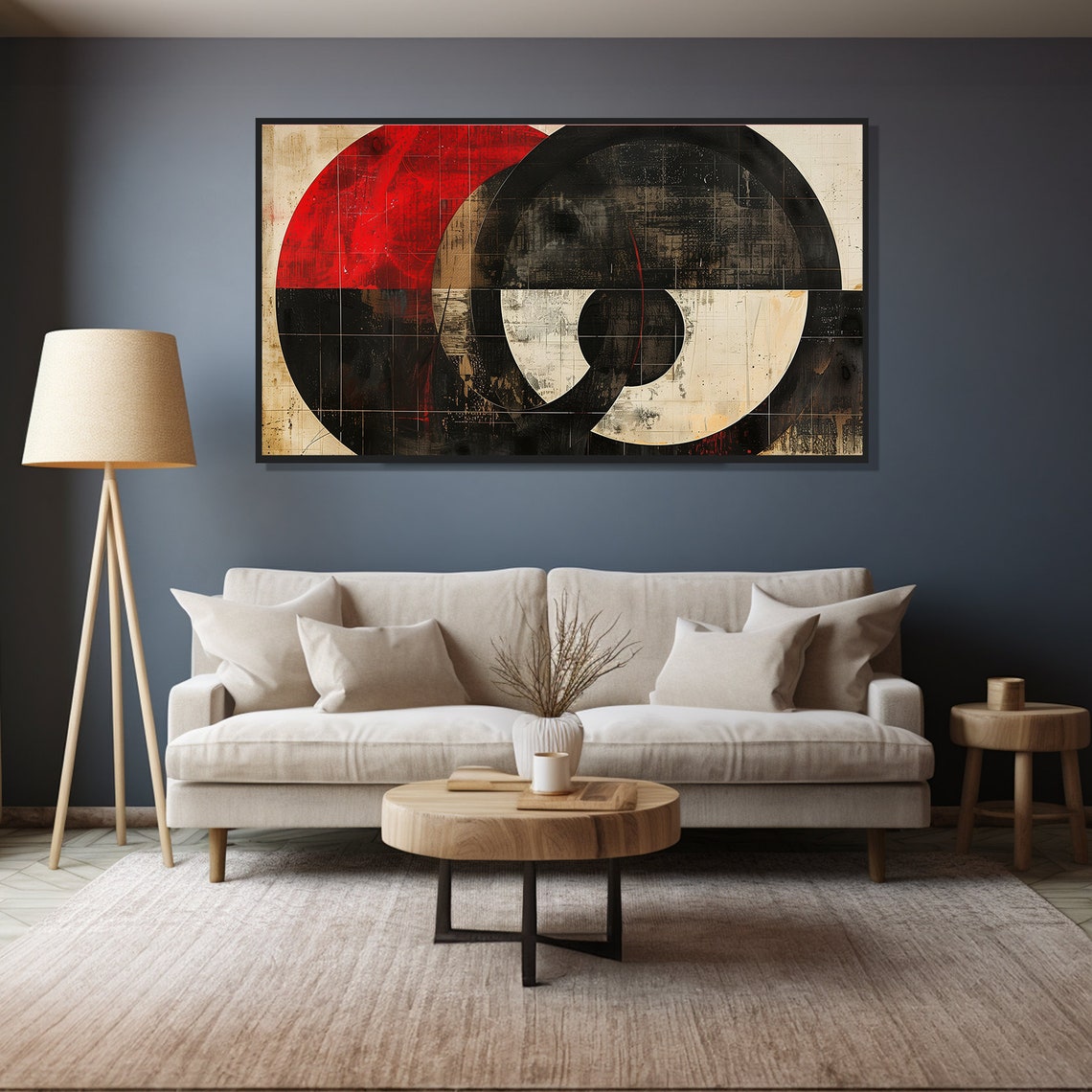 Red Black Cream Overlapping Circles Modern Geometric Abstract Wall Art - Image 4