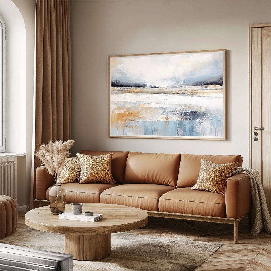 Gray Beige Abstract Winter Seascape Minimal Modern Painting Wall Art - Image 2