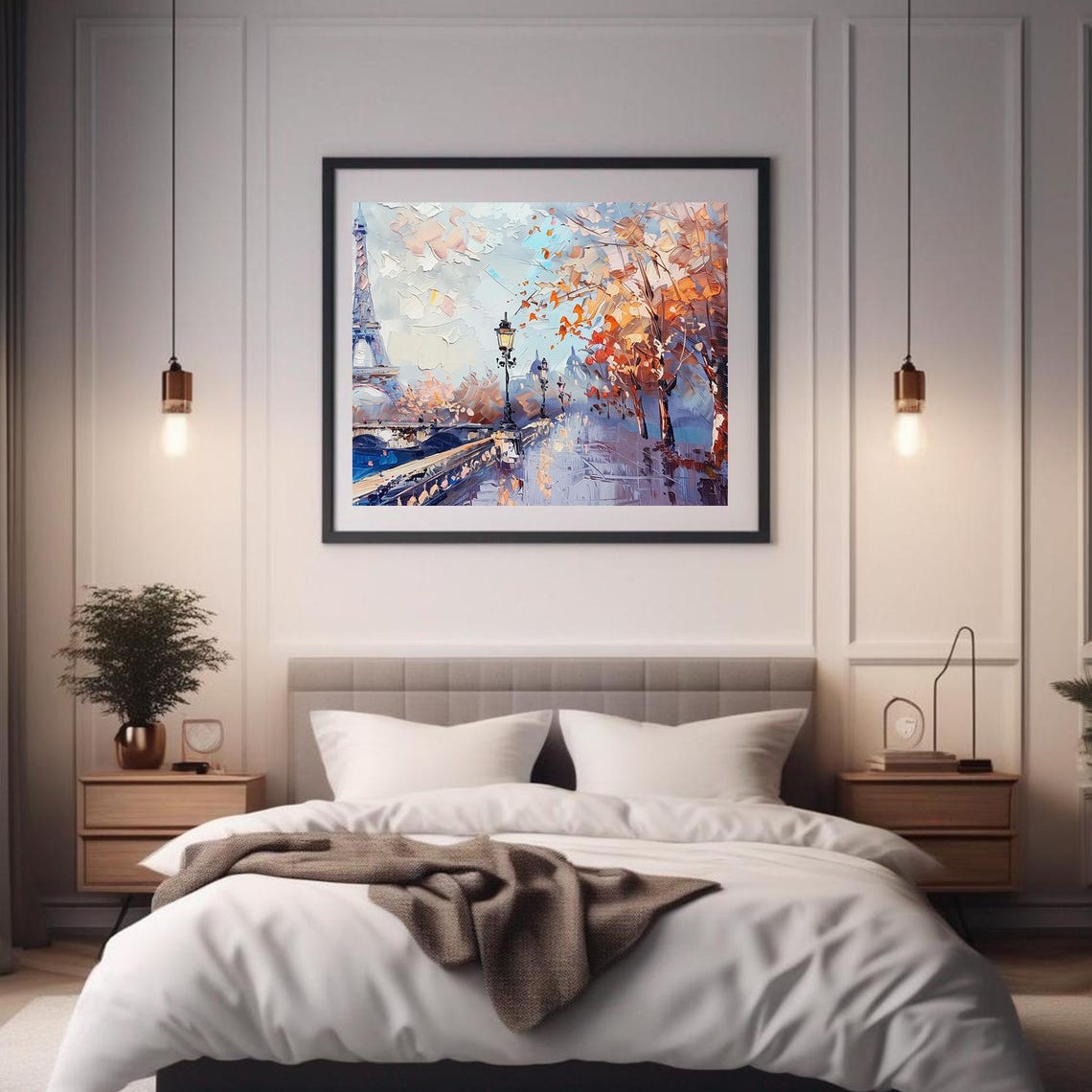 Paris Eiffel Tower Autumn Trees Seine Bridge Romantic Travel Poster - Image 2