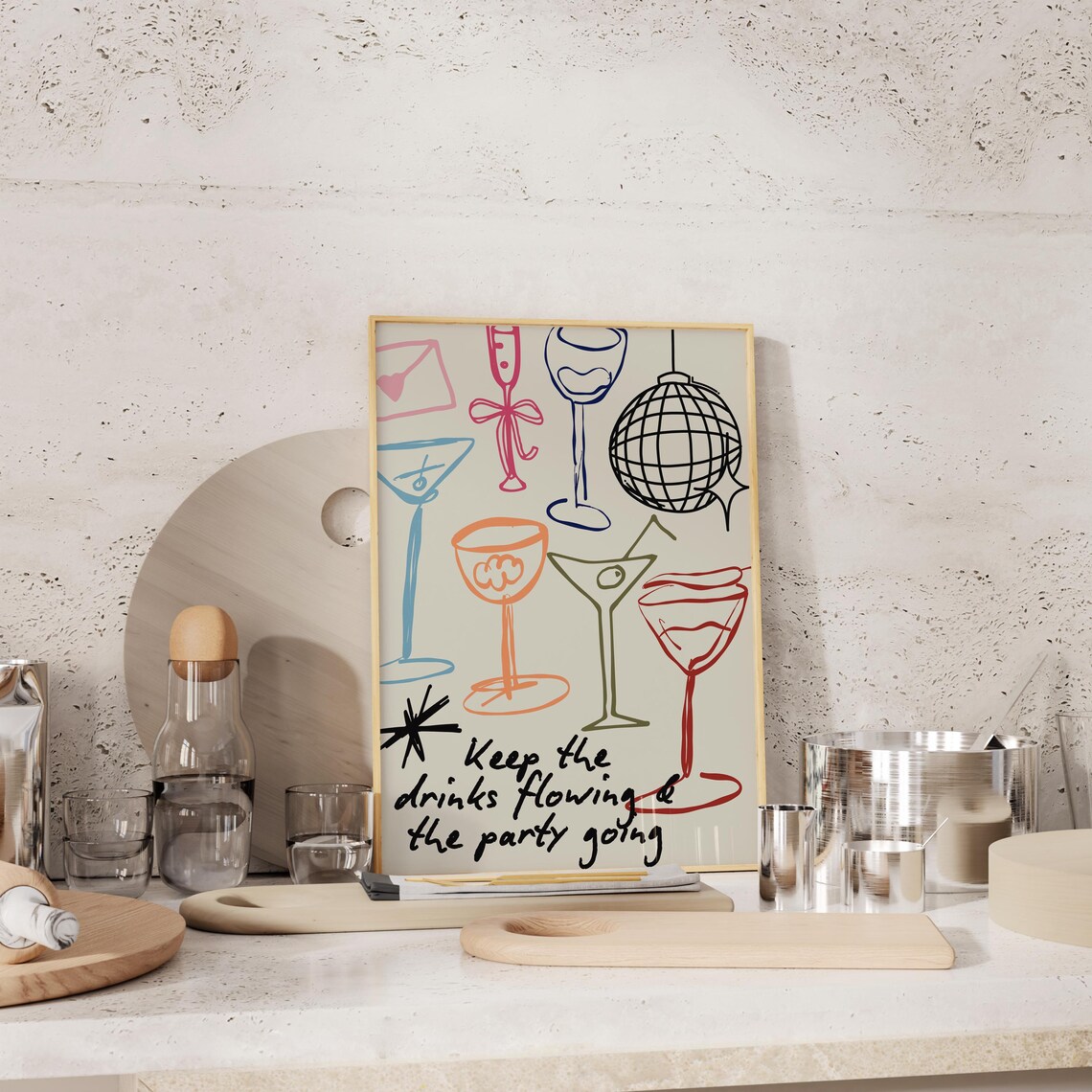 Keep The Drinks Flowing Retro Cocktail Art, Bar Sign