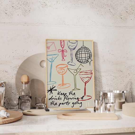 Keep The Drinks Flowing Retro Cocktail Art, Bar Sign