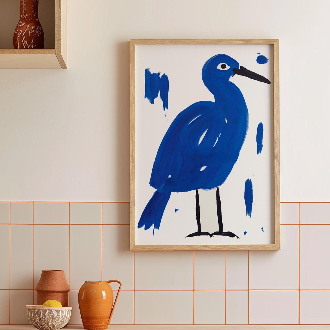 Minimal Stork Sketch, Kitchen Nursery Decor