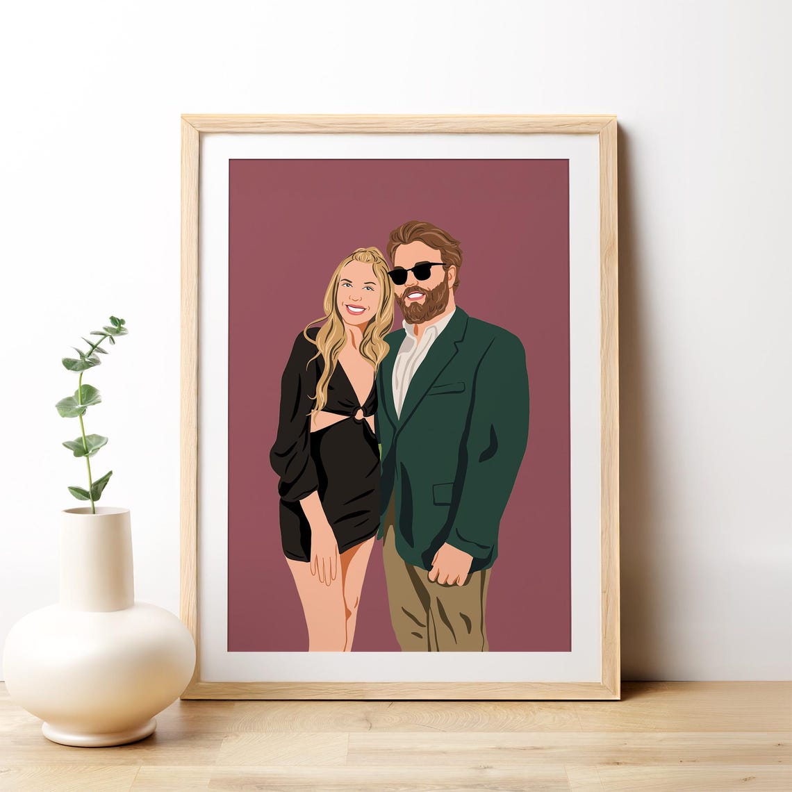 Custom Smiling Couple Portrait in Framed Illustration Wall Art - Image 4
