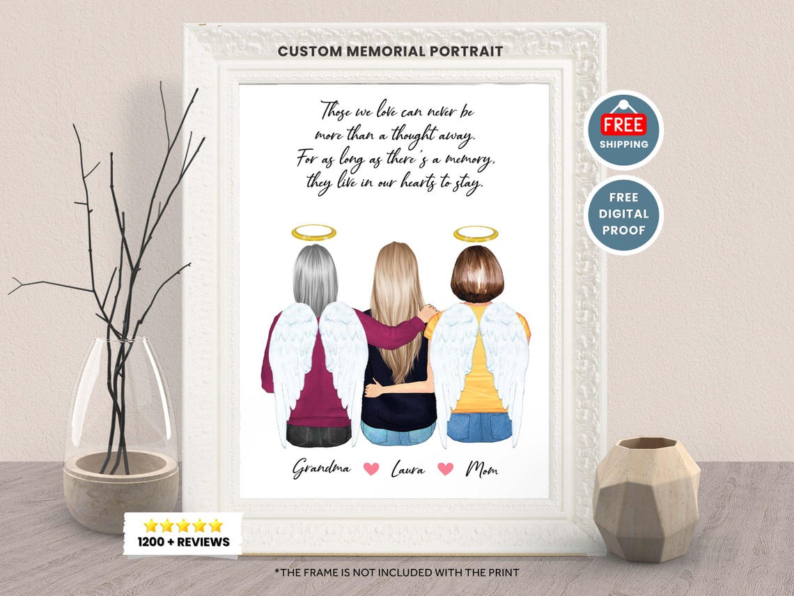 Grandma Memorial Print Gift Angel Grandmas With Granddaughter Mom In Heaven Mother Daughter Print Mom Grandma Daughter Christmas Gift Xmas