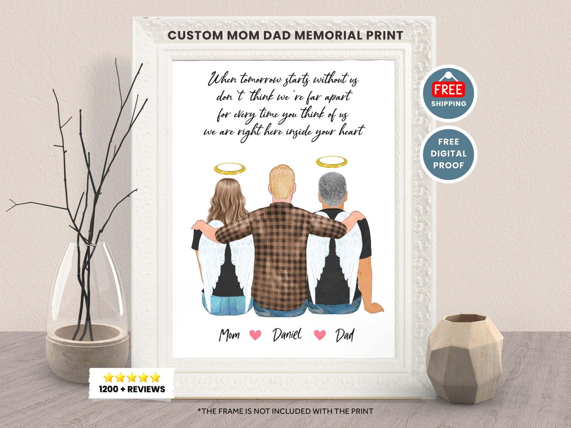 Custom Mom Dad Memorial Son With Angel Parents Remembrance Poster