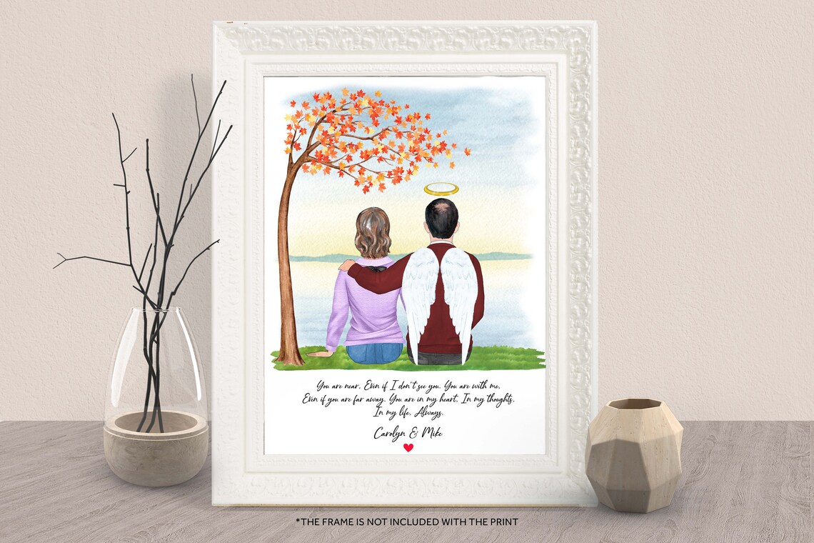 Custom Husband Memorial Angel Wings Portrait Print Gift for Wife