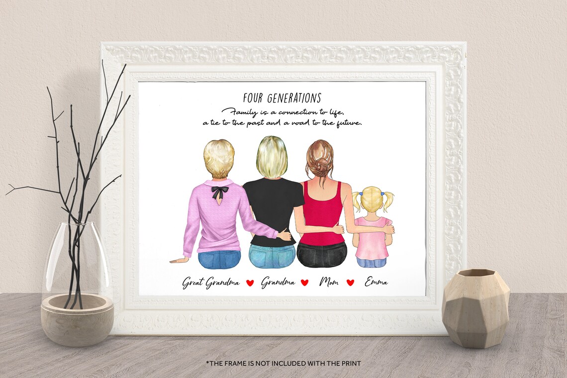 Personalized Four Generations Family Portrait Wall Art Decor
