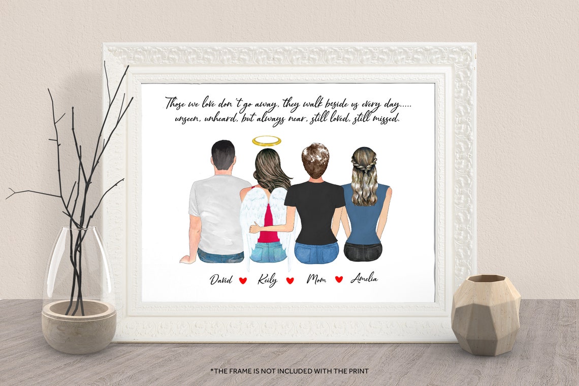 Custom Family Sister Memorial Angel Wings Portrait Print Gift