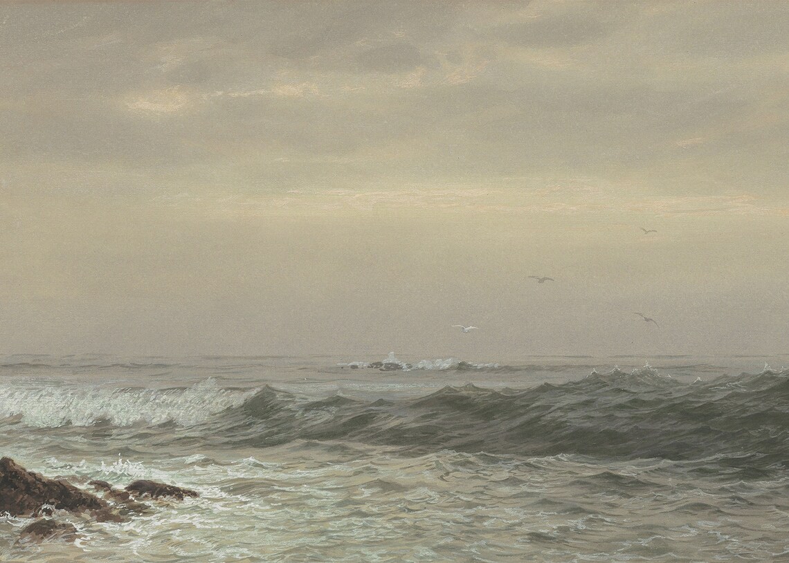 Vintage Seascape Painting, Coastal Nautical Art Print - Image 4