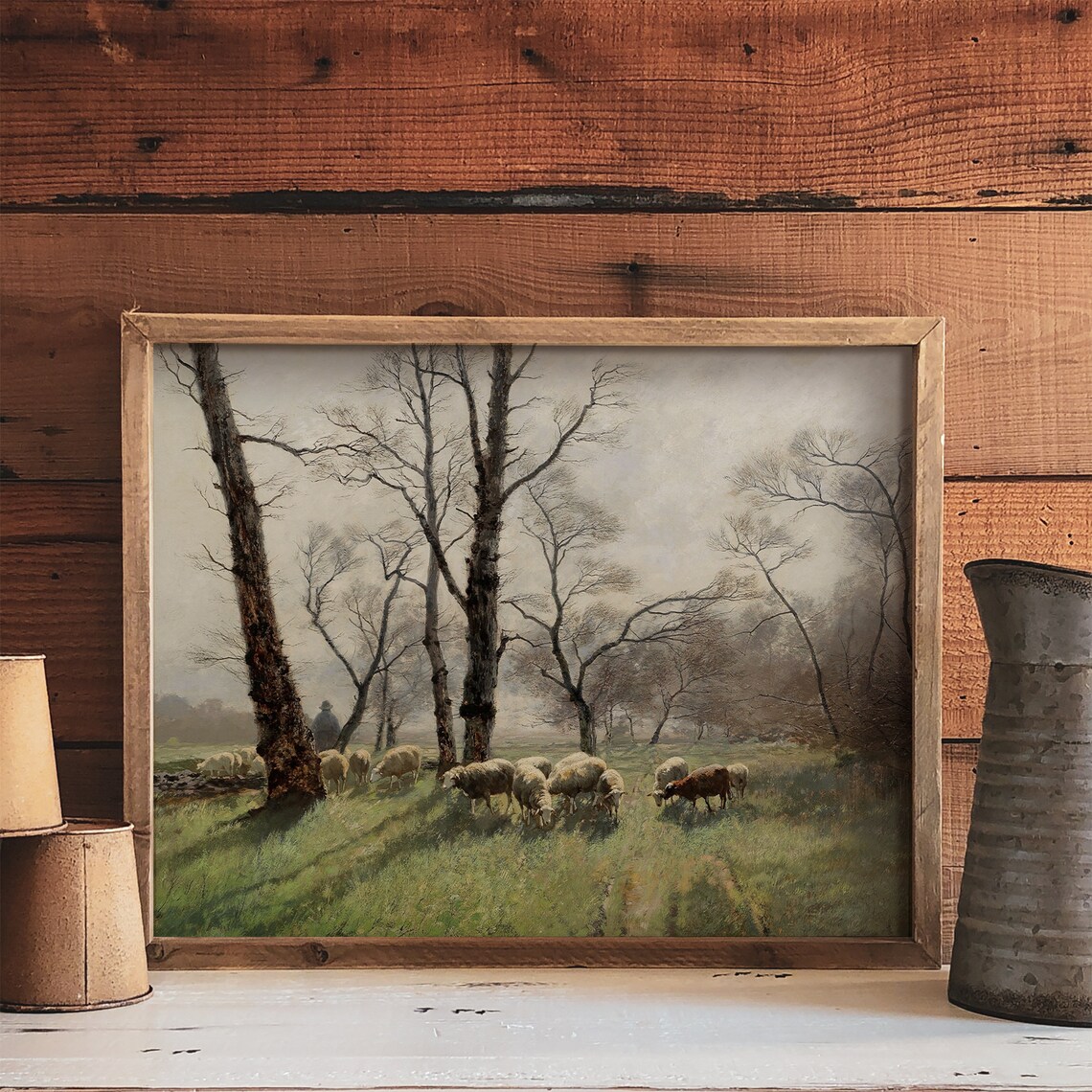 Shepherd and Sheep Rustic Farmhouse Decor Art Print - Image 4