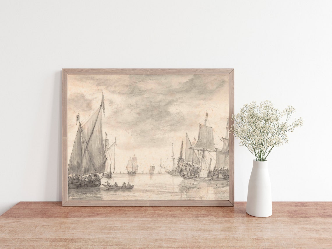 Vintage Ship Sketch Antique Harbor Art Print - Image 2