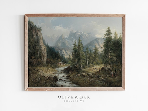 Rustic Mountain Landscape Vintage Art Print