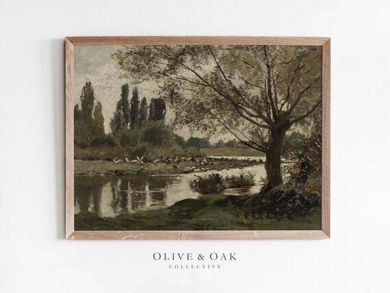 Earth Tone Vintage Landscape Painting, Cottagecore Art Print