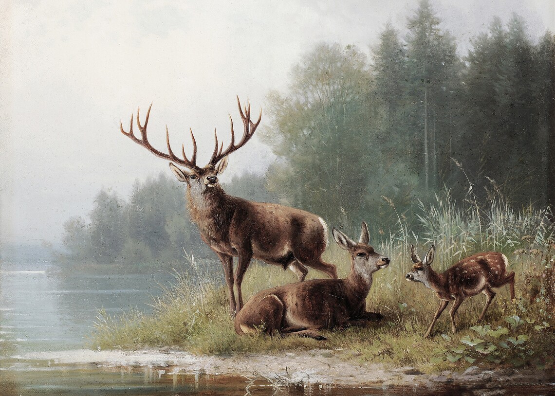 Deer Landscape Painting, Man Cave Hunting Decor - Image 3