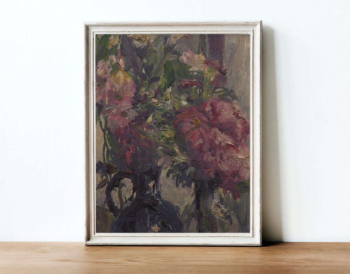 Vintage Floral Bouquet Art Print, Moody Flower Study - Image 3