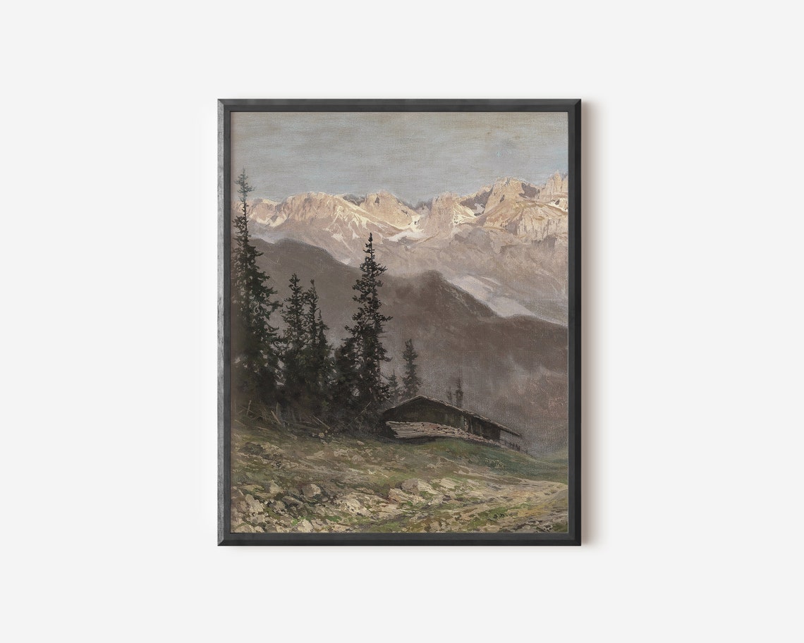 Vintage Mountain Landscape Art Print, Cabin Decor - Image 4