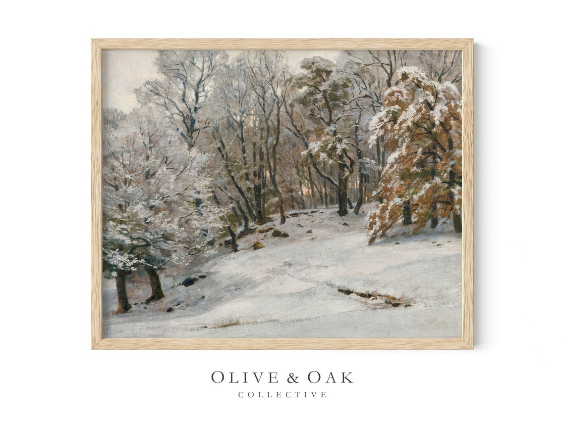 Snowy Trees Painting Vintage Winter Landscape Print Cozy Cabin Decor Printed Or Framed 359 - Image 4