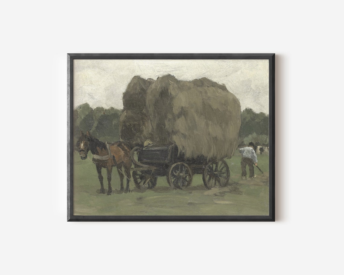 Country Landscape Hay Wagon Horse Wall Art Print - Image 2