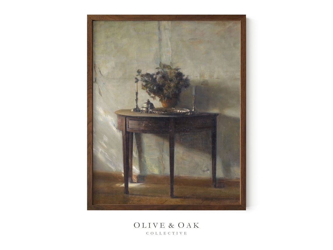 Moody Interior Still Life Painting, Neutral Decor - Image 2