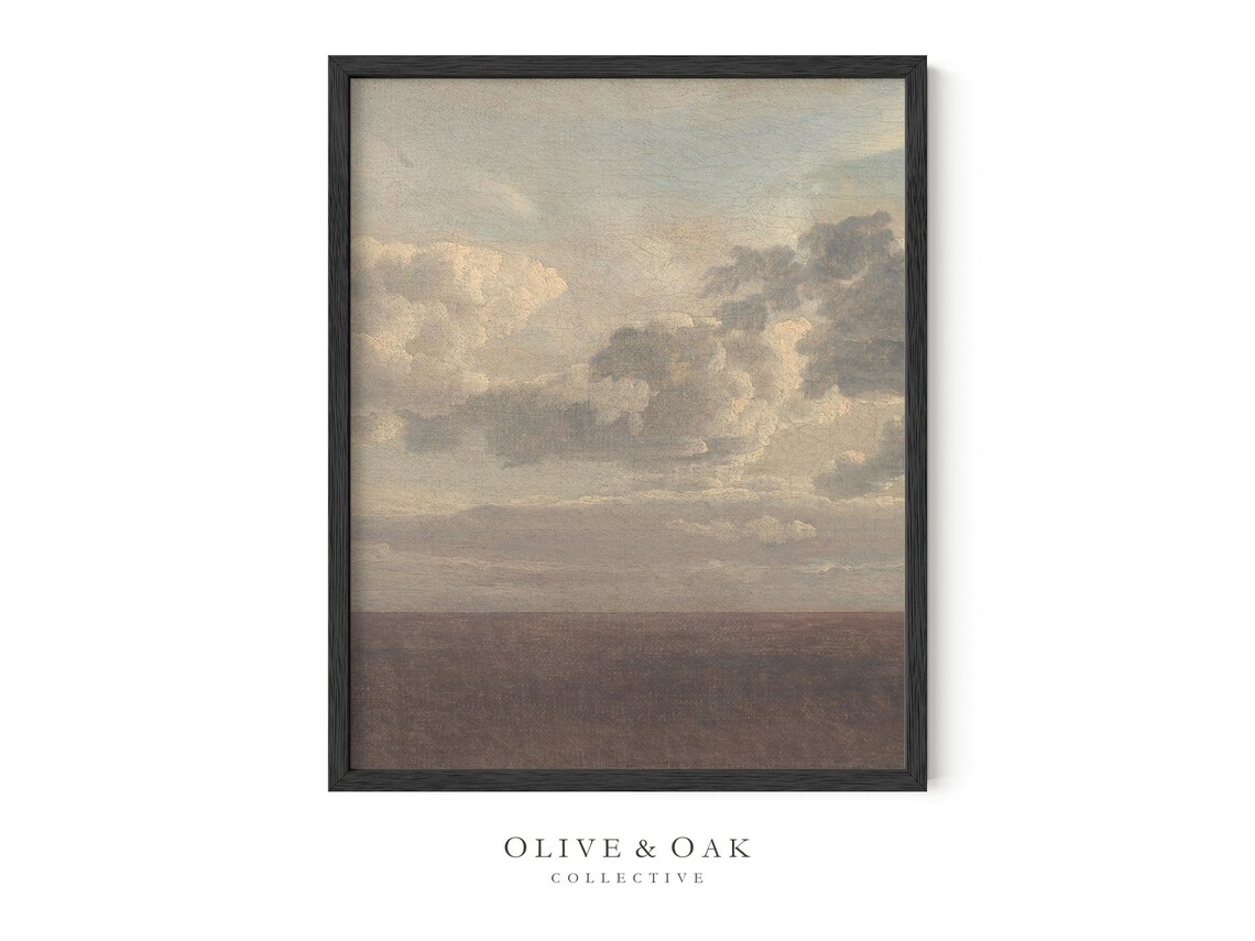 Neutral Cloud Painting, Antique Sky Horizon - Image 3