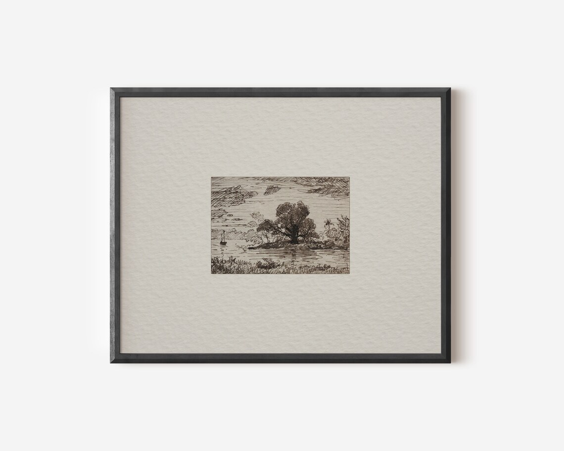 Vintage Landscape Sketch Art Print, Rustic Decor - Image 3