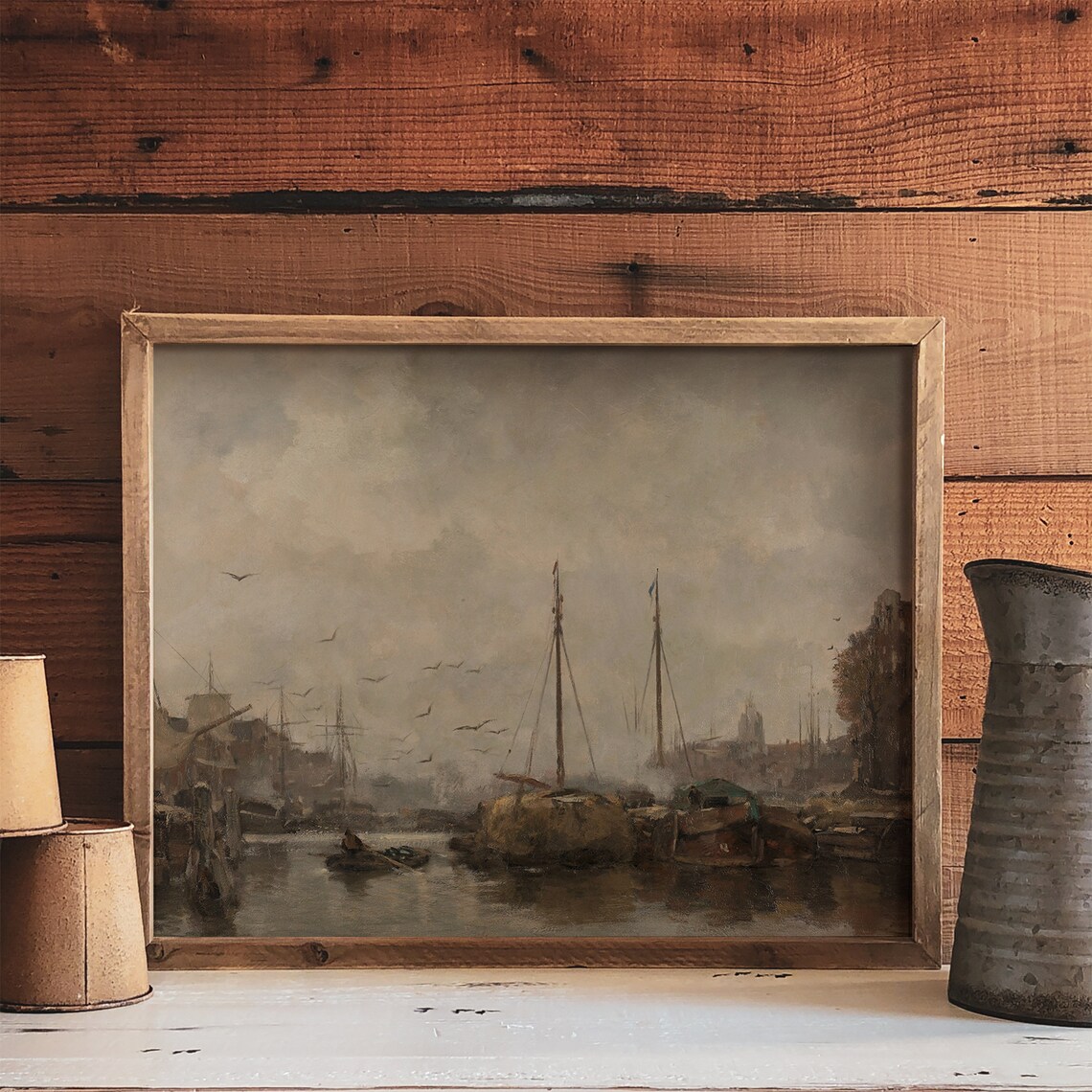 Moody Harbor Painting, Vintage Nautical Art Print - Image 4