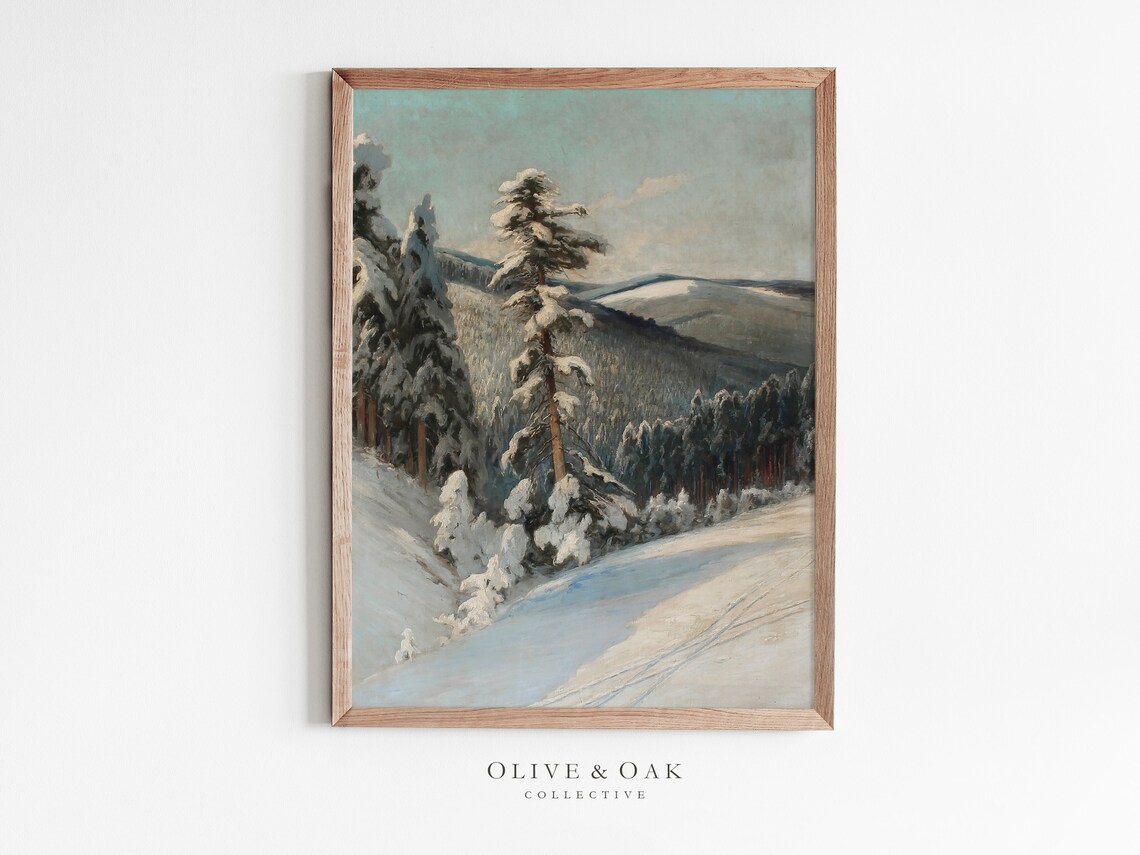 Rustic Winter Landscape Art Print, Snowy Trees