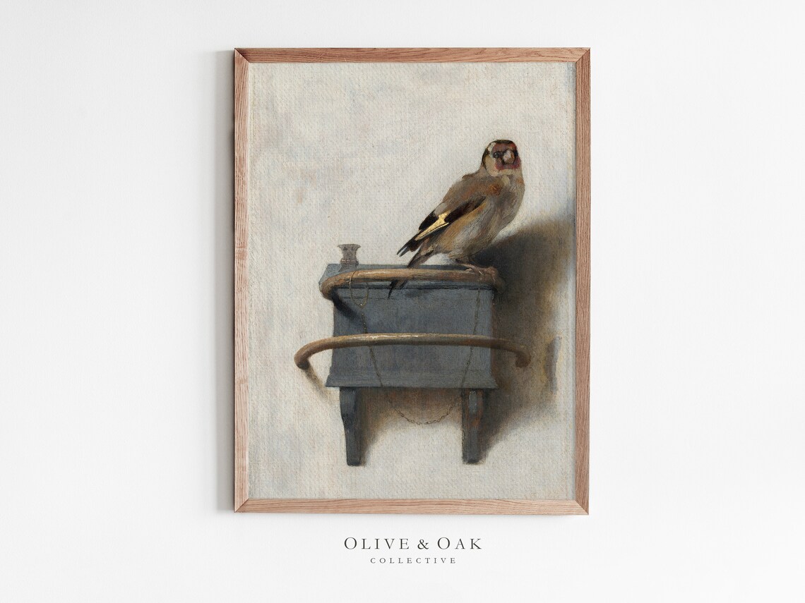 Vintage Bird Oil Painting, Neutral Antique Art Print