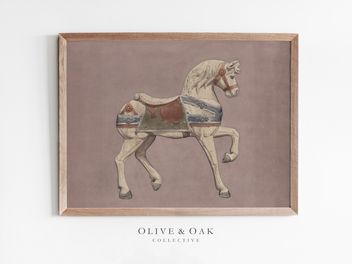 French Nursery Horse Drawing Art Print, Girls Room