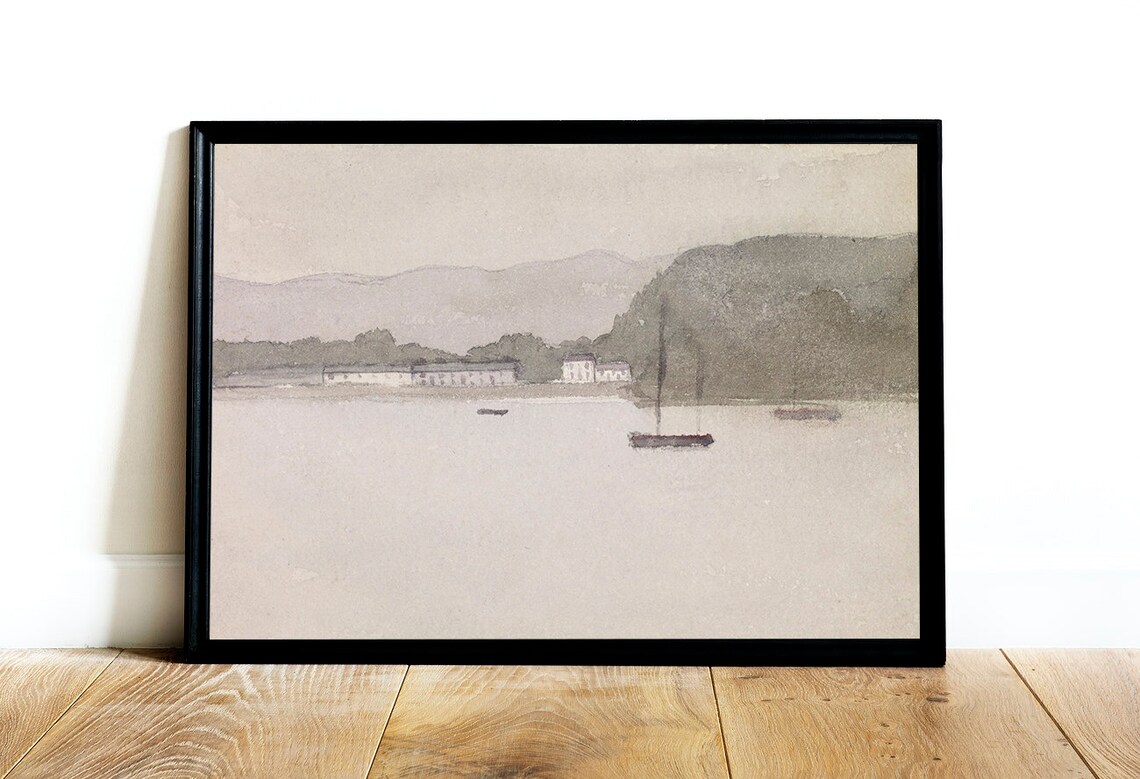 Muted Seascape Painting, Vintage Coastal Art Print - Image 4