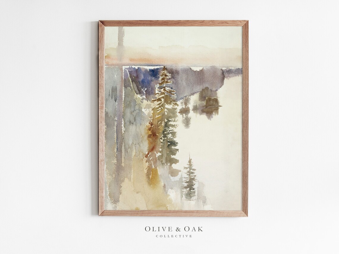 Rustic Landscape Painting, Watercolor Abstract Landscape