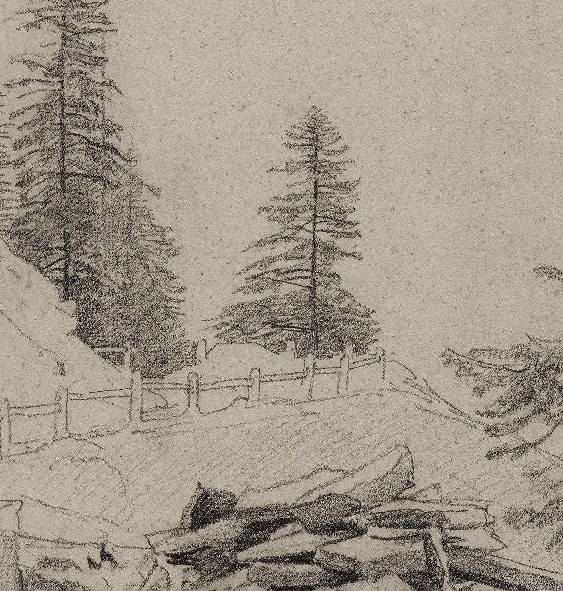 Rustic Landscape Drawing Spruce Tree Sketch Print Neutral Cabin Decor 345 - Image 3