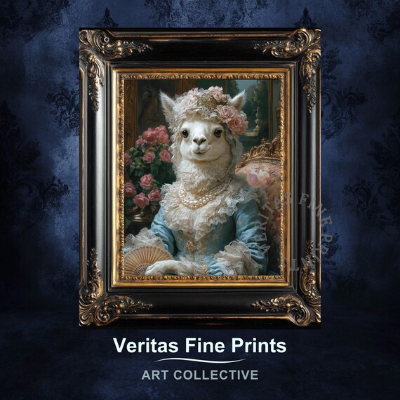 Llama Lady In A Blue Gown With Roses And Pearls Animal Poster