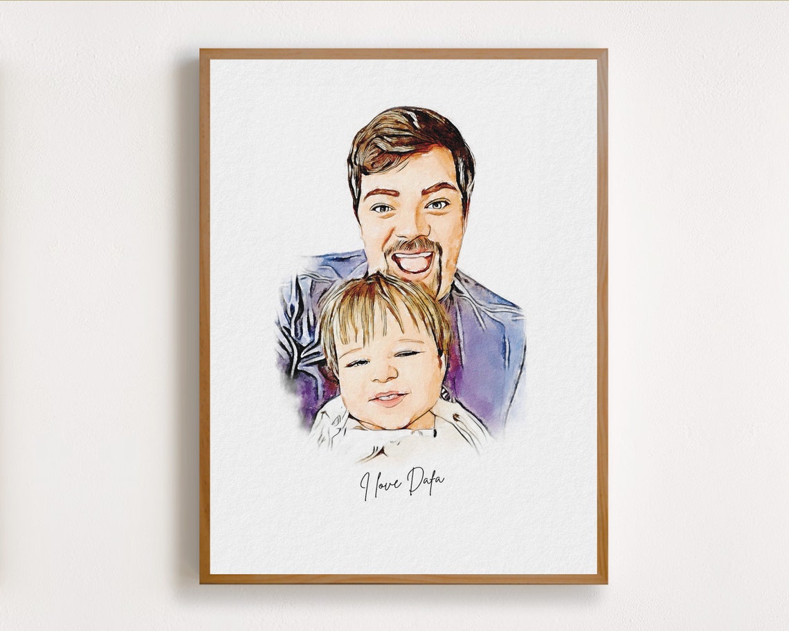Thomas and Daddy Piggyback Ride Watercolor Father Son Memory Poster - Image 4