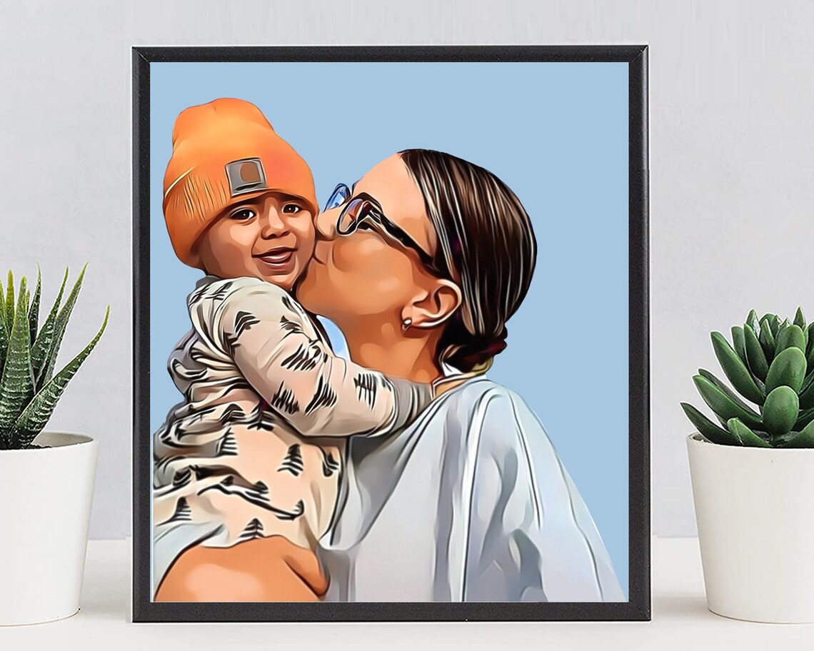 Young Mother and Baby Embrace Cartoon Pop Art Motherhood Poster - Image 4