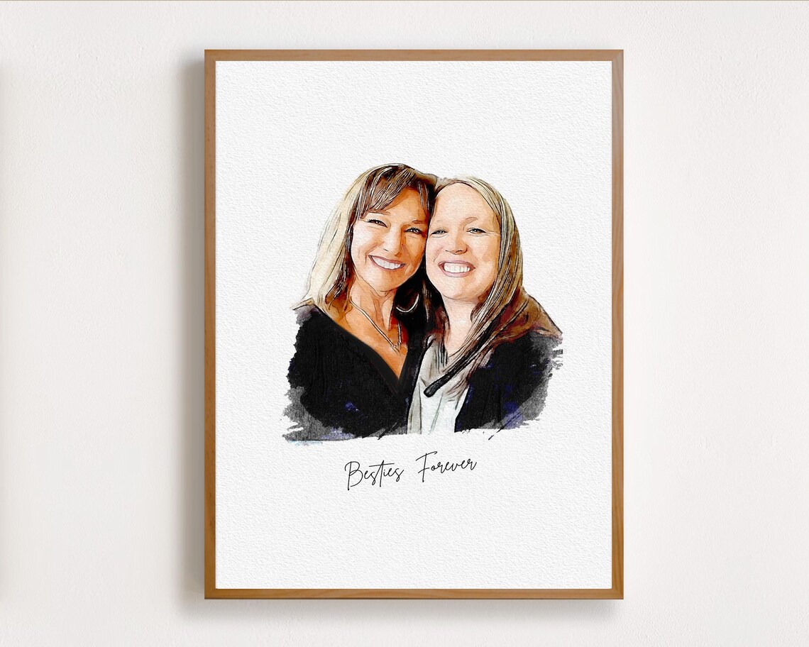 Bride and Bridesmaid Bouquet Wedding Watercolor Portrait Poster - Image 5