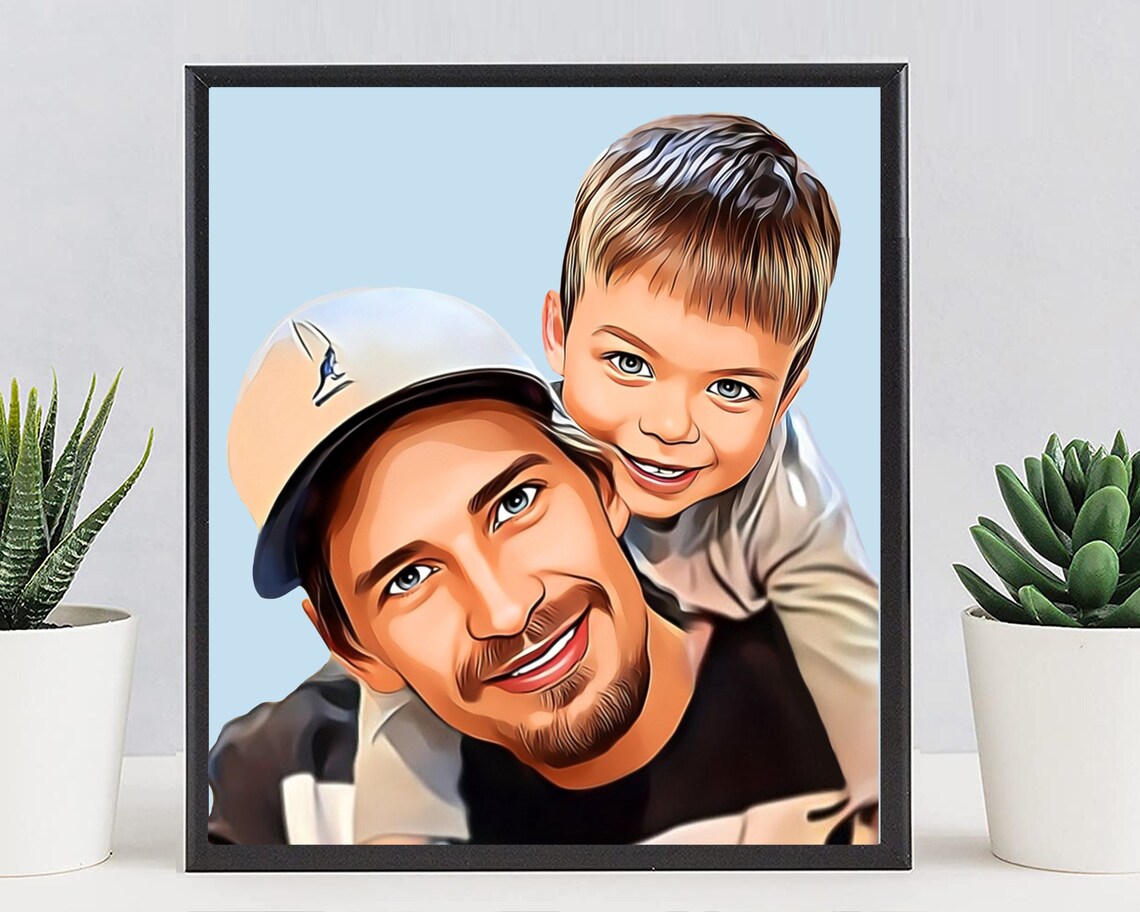 Happy Father and Son Selfie Moment Cartoon Pop Art Portrait Poster - Image 6
