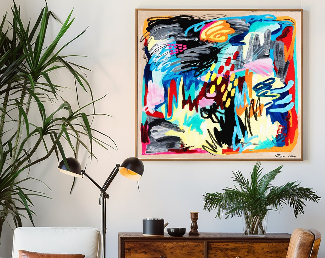 Vibrant Pink Yellow Blue Black Explosive Abstract Art Poster - Image 4